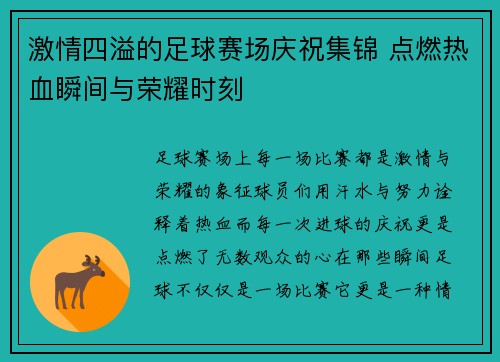 激情四溢的足球赛场庆祝集锦 点燃热血瞬间与荣耀时刻