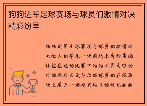 狗狗进军足球赛场与球员们激情对决精彩纷呈