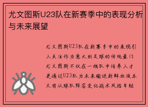 尤文图斯U23队在新赛季中的表现分析与未来展望